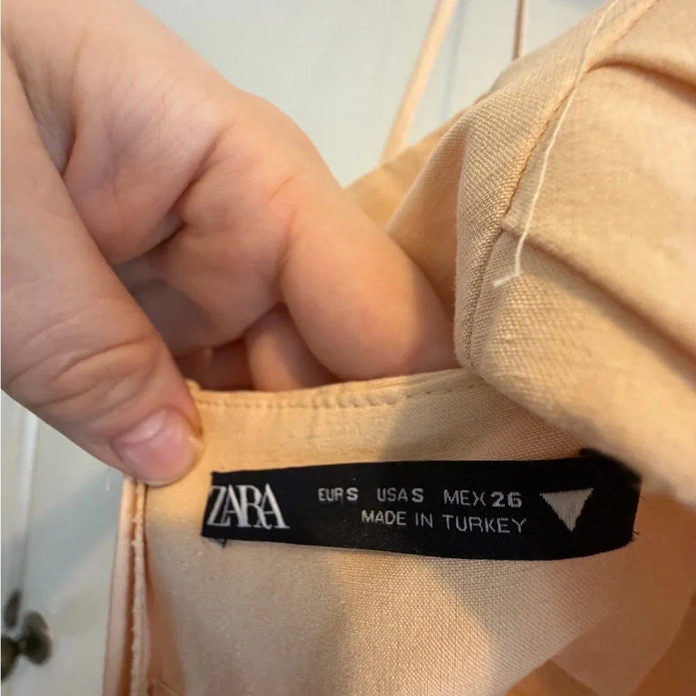 Zara Linen Cut Out Sand Brown Mini Dress S - Picture 5 of 5
